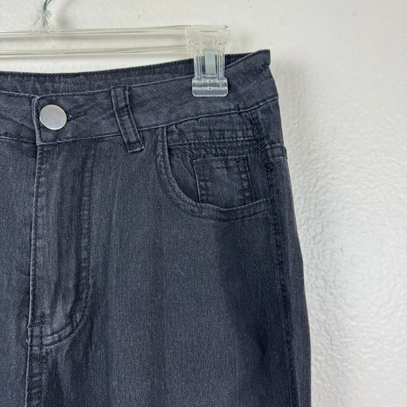 Women’s High Waisted Flare Leg Stretch Faded Black Gray Denim Jeans Medium - Picture 4 of 12